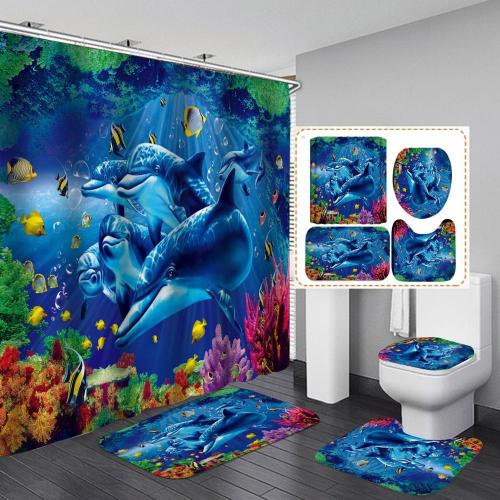 Coral Sea World Dolphin Cartoon Waterproof Bathroom Hanging Curtain Toliet Covers yxyl2019003546