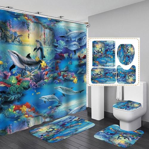 Coral Sea World Dolphin Cartoon Waterproof Bathroom Hanging Curtain Toliet Covers yxyl2019003546