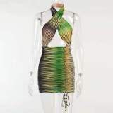Summer Ladies Stripe Hollow Tie-Dye Cross-Tie Party Dresses HY2113344DG