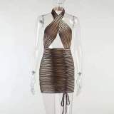 Summer Ladies Stripe Hollow Tie-Dye Cross-Tie Party Dresses HY2113344DG