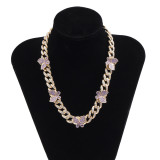 Women Full Diamond Hip Hop Butterfly Necklaces C368899