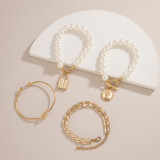 Fashion Women Pearl Gold Plated Alloy Chain Lock Charm Bracelets X106475