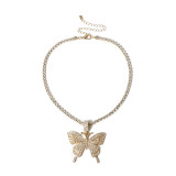 Women Rhinestone Pendant Chain Butterfly Necklaces C291425