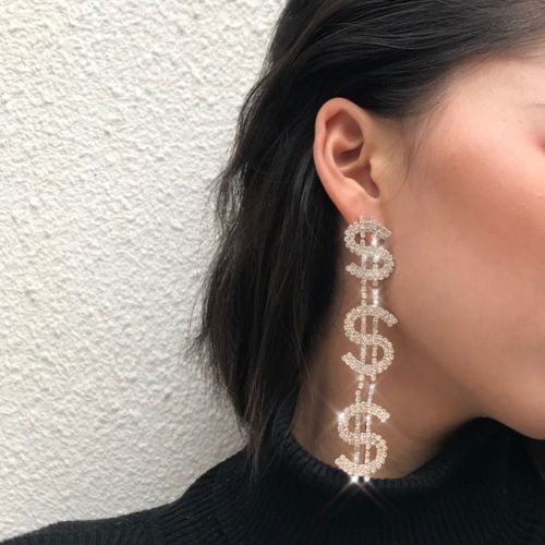 Women Bling Crystal Shiny Full Rhinestone US Dollar Stud Earrings B174455