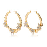 Women Vintage Gold-Plated Oversized Diamond Butterfly Circle Earrings 217788