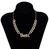 Women Gold Color Metal Angel Full Rhinestone Choker Necklaces C02891102