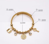 Cute Key Lock Stainless Steel Bracelet With Zircon Round Bangle HH2020050213