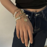 Fashion Women Pearl Gold Plated Alloy Chain Lock Charm Bracelets X106475