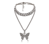 Hip-Hop Full Diamond Cuban Buckle Collar Multilayer Butterfly Necklaces X041223