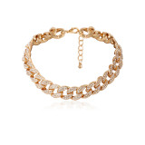 Shiny Rhinestone Choker Collar Punk Cuban Chain Necklaces for Women C270112