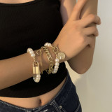 Fashion Women Pearl Gold Plated Alloy Chain Lock Charm Bracelets X106475