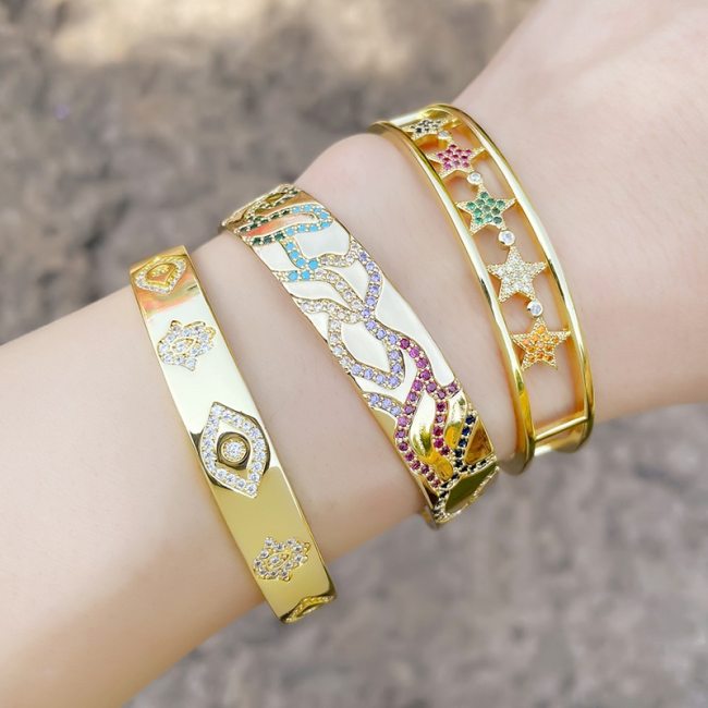 Women Hand Evil Eye Cuff Open Bangles Multicolor Star Bangle Bracelets brc8495