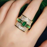 Fashion Women Full Zircon Golden Green Blue Crystal Finger Rings RP214354