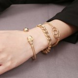 Women Dainty Chunky Thick Chain Skull Bangles Gold Bracelets X015465