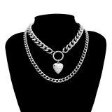 Women Big Thick Chain Round Hollow Punk Metal Heart Choker Necklaces C234051