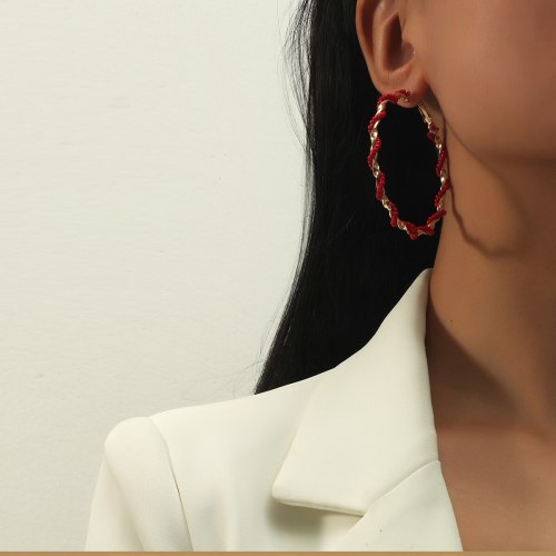 Fashion Women's Simple Metal Big Circle Rice Bead Earrings kh-671324