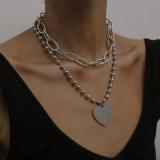Letter Peach Heart Hip Hop Cross Chain Double Layer Necklaces X0395106