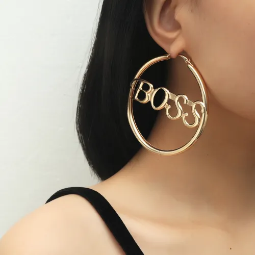 Women 18K Gold Plated Boss Letter Hoop Earrings kh-6719210