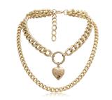 Women Big Thick Chain Round Hollow Punk Metal Heart Choker Necklaces C234051