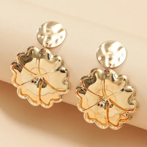 Women Metal Sheets Flower Geometric Drop Twisted Dangle Earrings kh-643445
