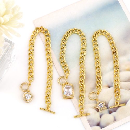 Women Gold Curb Link Chain Star Heart Charms Bracelets brc91102