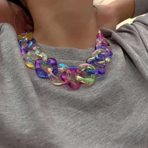 Punk Rainbow Acrylic Chain Necklace for Women C3295106