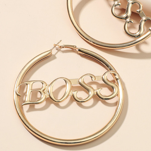 Women 18K Gold Plated Boss Letter Hoop Earrings kh-6719210