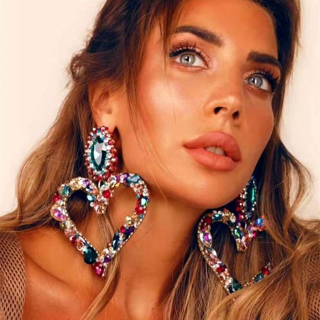 Long Statement Heart Dangle Drop Rhinestone Tassel Earrings I331728