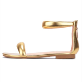 Fashion Solid Open Round Toe Gold Strap Flat Sandals HH-3142