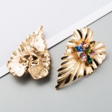 Women Gold Alloy Colorful Heart Rhinestone Leaf Shape Drop Earrings F118798