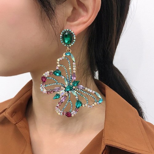 Women Fashion Creative Color Drill Collars Butterfly Earrings E937889