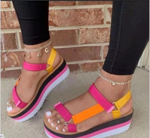 Ladies Fashion Colorful Summer Flat Platform Sandals 2911223