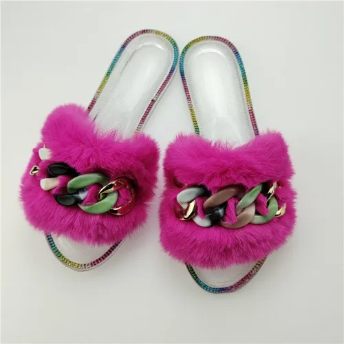 Summer Women's Plush Slippers Open Toe Outdoor Slides 30112
