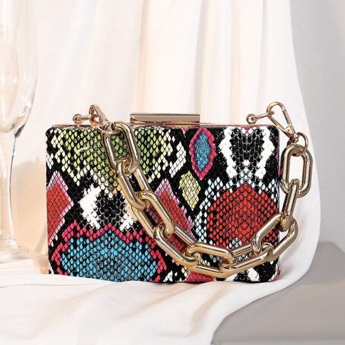 Women Snake Pattern PU Leather Small Square Handbags 11011526