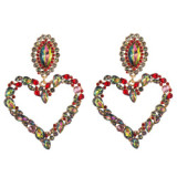 Long Statement Heart Dangle Drop Rhinestone Tassel Earrings I331728