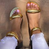 Fashion Solid Open Round Toe Gold Strap Flat Sandals HH-3142