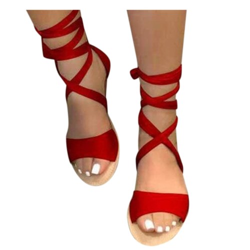 Women Bandage Knee High Flat Sandals 54644354