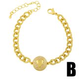 Gold Cuban Curb Link Chain Round Heart Bracelets For Women brc8293