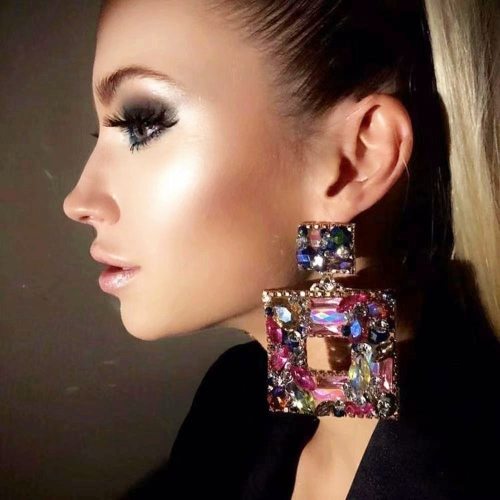 Fashion Women Glass Crystal Big Dangle Earrings EH13893104