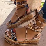 Women Cross Strap Ankle Lace Peep Toe Snake Sandals Platform Heels