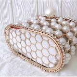 Women's Hollow Out Wedding Clutch Pearl Purse Rhinestone Metal Handbags 360213
