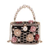 Women Party Flower Metal Hollow Pearl Purses and Handbags 360112