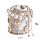Women's Evening Clutch Hollow Out Pearl Flower Handbags 300819