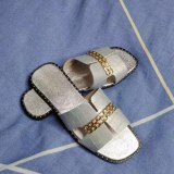 Women Flat Flip Flops Double Chain Slippers Slides 00112