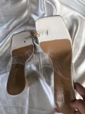 Summer Women Sexy Transparent PVC Square High Heel Chain Sandals 937384