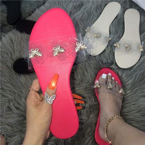 Women Butterfly Slippers Transparent Casual Slides H10011