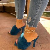 Women Faux Fur Solid High Thin Heels Slides 660718