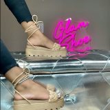 Women Platform Lace Up Bandage Sandals RX003142
