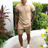 Fashion Men's Cotton Short-Sleeve Shirt Shorts 2-Piece Sets DL5423-45