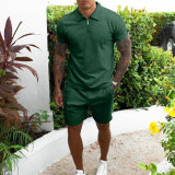 Fashion Men's Cotton Short-Sleeve Shirt Shorts 2-Piece Sets DL5423-45